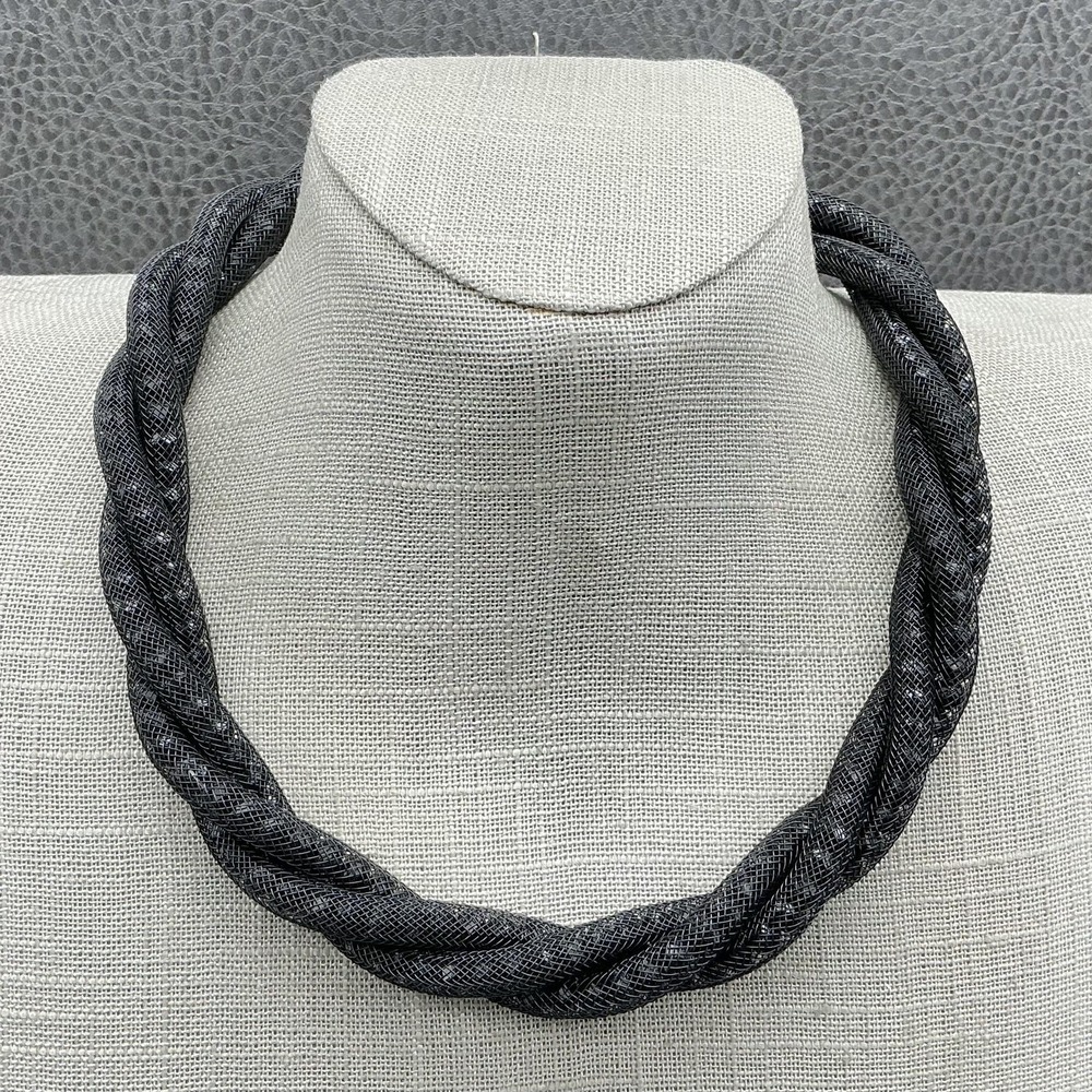The Limited Necklace Black‎ Braided Mesh Crystal Statement Adjustable Collar